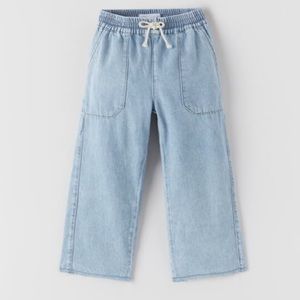 Zara light wash wide leg drawstring jeans size girls 13-14